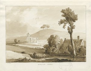 Moreton Chapel: sépiová lavírovaná kresba, 1838 od Thomas Peploe Wood