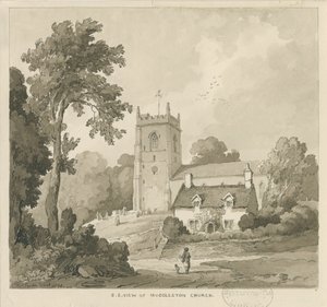 Mucklestone Church: sépie lavírovaná kresba od Thomas Peploe Wood