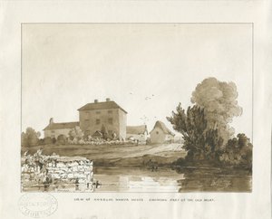 Norbury Manor: sépiová lavírovaná kresba, 1838 od Thomas Peploe Wood