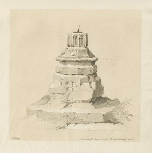 Penn Church-yard - Sundial: sépiová kresba od Thomas Peploe Wood