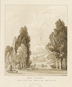 Sandon - Památník Williama Pitta: sépiová lavírovaná kresba, 1838 od Thomas Peploe Wood
