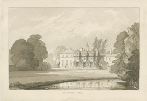 Seighford Hall: kresba sepia wash od Thomas Peploe Wood