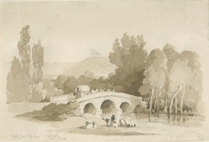 Stafford - Hollyford Bridge, Milford: sépiová kresba, 7. června 1838 (kresba) od Thomas Peploe Wood