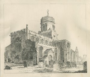 Stafford - Kostel Panny Marie: kresba perem a tuší, nd [c 1837] (kresba) od Thomas Peploe Wood