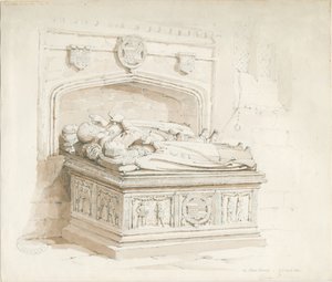 Stowe Church - Stolní hrobka [sira Waltera Devereux]: sépiová kresba od Thomas Peploe Wood