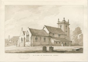 Swynnerton Church: sépiová lavírovaná kresba, 1838 od Thomas Peploe Wood