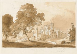 "Thickbroom Hall" [Manley Hall]: sépiová kresba, 1837 od Thomas Peploe Wood