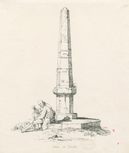 Tixall - Pilíř zobrazující mílové vzdálenosti: kresba perem a inkoustem od Thomas Peploe Wood