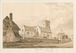 Trysull Church: kresba perem a sépií od Thomas Peploe Wood