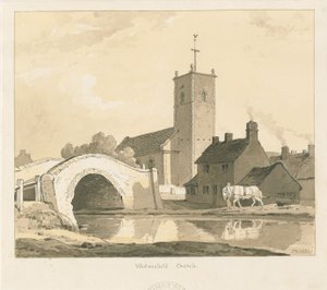 Wednesfield Church and Bridge: sépiová kresba, 1837 od Thomas Peploe Wood