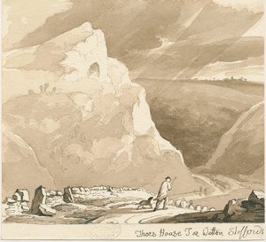 Wetton - "Thorův dům Tor": perokresba, nd [?1838] od Thomas Peploe Wood