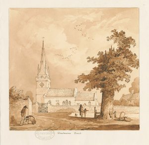Wombourne Church: sépie kresba od Thomas Peploe Wood