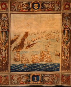 Tapiserie Mortlake: Fireships in Action, cca 1685 (textil) od Thomas Poyntz