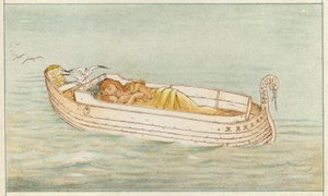 Danae a Perseus (barevné lito)