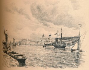 Greenwichský palác od řeky, 1902 od Thomas Robert Way