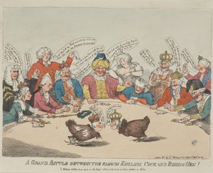 Velká bitva mezi slavným anglickým kohoutem a ruskou slepicí! od Thomas Rowlandson