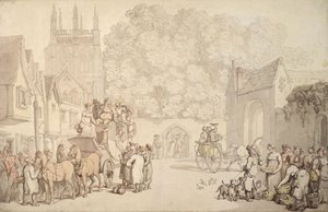 Trenér se připravuje na odchod z Canterbury Gate, Christ Church, Oxford, cca 1810-15 od Thomas Rowlandson