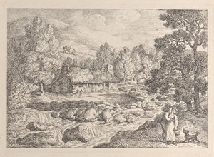Vodopád v Cornwallu, z knihy „Views in Cornwall“ od Thomas Rowlandson