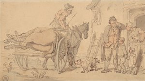 Mrtvý kůň na kovářově voze od Thomas Rowlandson