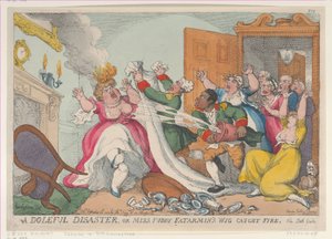 Hrozná katastrofa aneb Zachvátila paruka slečny Fubby Fatarminové, 20. září ..., 20. září 1813. od Thomas Rowlandson