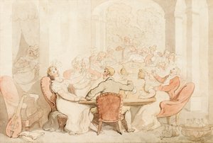 Bouřlivý oběd ve venkovském domě (inkoust a barva na papíře) od Thomas Rowlandson