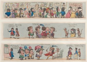Scéna v Pizzaro, Groteskní hranice pro pokoje a sály, 1799-1800., 1799-1800. od Thomas Rowlandson