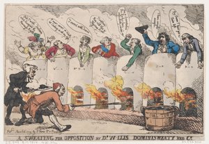 A Sweating for Opposition Dr. W-llis Dominisweaty and Co., 6. března 1789, 6. března 1789. od Thomas Rowlandson
