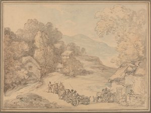 Vesnice v kopcovité krajině od Thomas Rowlandson