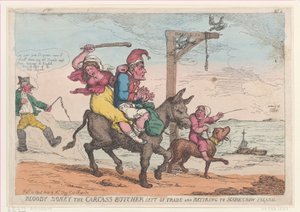 Bloody Boney the Carcass Butcher odešel z obchodu a odešel na Scarecrow Island,..., 12. dubna 1814. od Thomas Rowlandson