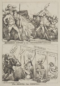 Podpora Britannie aneb Porážka spiklenců – Ústav pro duševně choré od Thomas Rowlandson