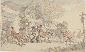 Výměna koní na poště ve Francii od Thomas Rowlandson