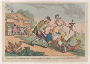 Doctor Drainbarrel Conveyed Home, aby mohl podstoupit proces za zanedbání Fa..., 30. listopadu 1810. od Thomas Rowlandson