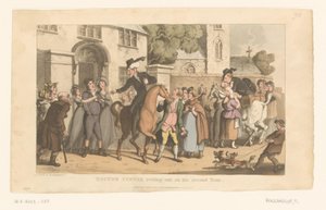 Doktor Syntax odjíždí na koni z vesnice od Thomas Rowlandson