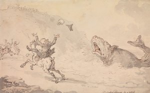 Doktor Syntax vyděšený velrybou od Thomas Rowlandson