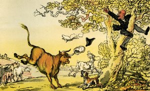 "Doktor Syntax pronásledovaný býkem" od Thomas Rowlandson