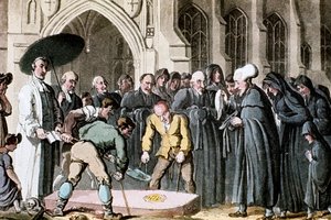 Dr Syntax sleduje spouštění rakve své manželky do hrobu, 1820 od Thomas Rowlandson