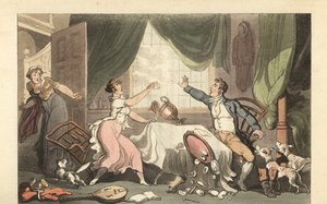 Anglický gentleman se hádá se svou ženou o peníze od Thomas Rowlandson