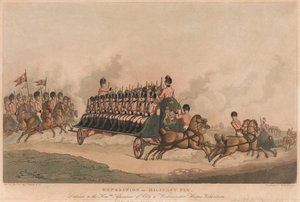 „Expedice of Military Fly“ (akvatinta, barva) od Thomas Rowlandson