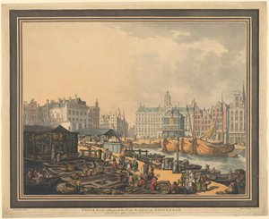 Přehrada Feyge s částí rybího trhu v Amsterdamu od Thomas Rowlandson