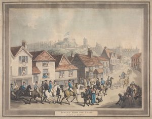 Lov na lišku [čtyřdílná série]:  4. Návrat z lovu. / Scéna v Eatonu od Thomas Rowlandson