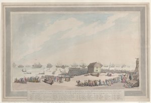 „Slavná porážka nizozemského námořnictva, 10. října 1797“, autoři: admirálové lord Duncan a sir Richard Onslow; s pohledem nakresleným přímo na místě zachycujícím šest nizozemských řadových válečných lodí, které byly zajaty a přivedeny do Yarmouthu od Thomas Rowlandson