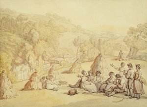 Kombajny odpočívající na kukuřičném poli, cca 1805-10 (pero a inkoust s mytím na papíře) od Thomas Rowlandson