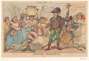 Vévoda z Orléans mezi rybími ženami, 1789 Sergent Recruiter (titul na objektu) od Thomas Rowlandson