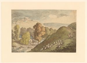 Kopcovitá krajina s ovcemi od Thomas Rowlandson