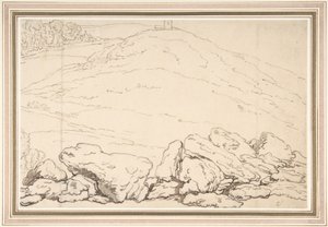 Kopcovitá krajina se skalami od Thomas Rowlandson