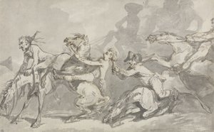 Horsemen Colliding, cca 1785-90 (pero a inkoust s hnědým lavírováním na papíře) od Thomas Rowlandson
