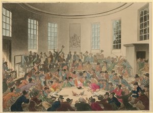 Ilustrace zobrazující dav sledující kohoutí zápas od Thomas Rowlandson