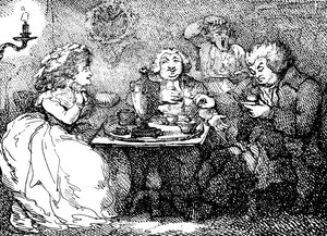 James Boswell, jeho manželka a doktor Johnson na čaji v Edinburghu, 1773, 1786 od Thomas Rowlandson