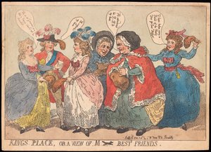 Kings Place, aneb pohled na M ---- Best Friends, hospoda. 1784 (ručně kolorovaná rytina) od Thomas Rowlandson