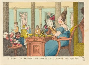 La Belle Limonaudiere v Cafe des Mille Colonnes, Palais Royal, Paříž od Thomas Rowlandson